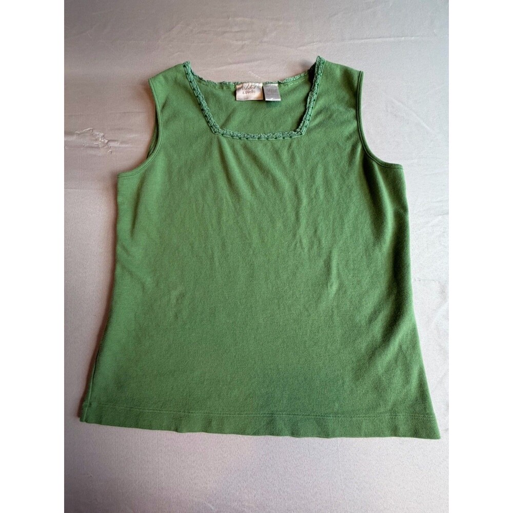 VTG Baxter & Wells Women’s Sleeveless Tank Top M Green Decorative Trim Cotton